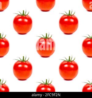 Red tomatoes repeat seamless pattern on light background. Stock Photo