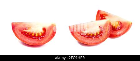 Fresh tomato slices set isolated on white background. Stock Photo