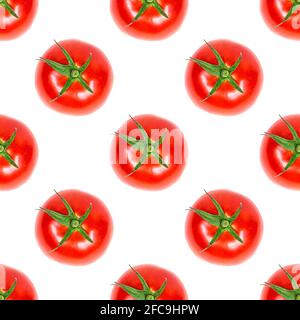 Red tomatoes repeat seamless pattern on white background. Stock Photo