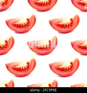 Red tomato slices repeat seamless pattern on white background. Stock Photo