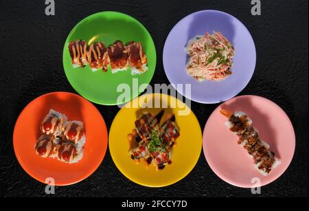Traditional and authentic Japanese cusine know as a Sushi Roll Stock Photo