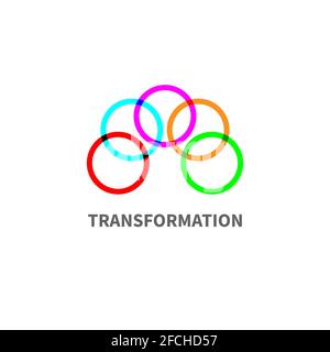 Business logo with connected color circles. Concept of integration, networking, and teamwork. Stock Vector