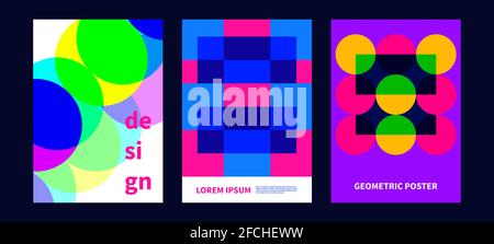 Geometric minimal poster. Set of abstract backgrounds, covers with geometric shapes. Stock Vector