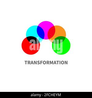 Business logo with connected color circles. Concept of integration, networking, and teamwork. Stock Vector