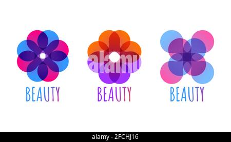 Abstract geometric logo for beauty salon in shape of flower. Set of beautiful color geometric icons for spa salon Stock Vector