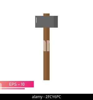 An angular sledgehammer with a wooden handle. Realistic design. On a white background. Tools for the blacksmith. Flat vector illustration. Stock Vector