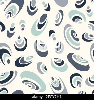 Hand-Drawn Sea Pebbles, Fossils Blue and Cream Vector Seamless Pattern Stock Vector