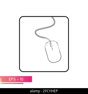 Mouse, icon in a black square with rounded corners with a wire. Linear design. On a white background. Devices for the computer. Flat vector Stock Vector