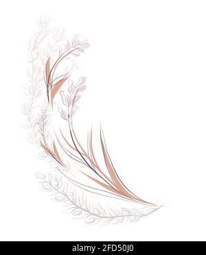 Delicate floral semicircular frame with a steppe flower and plants. Vector sketch wreath for logos, icons and invitations. Save the date. Delicate her Stock Vector