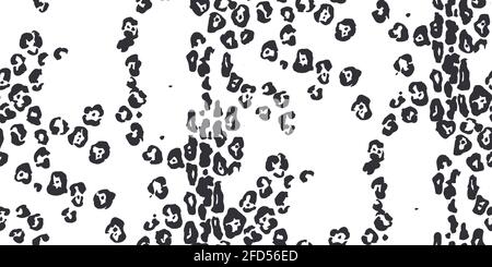 Seamless faux leopard trendy skin pattern. Abstract black animal print on white background. Make camouflage printable cheetah skin print. Vector templ Stock Vector