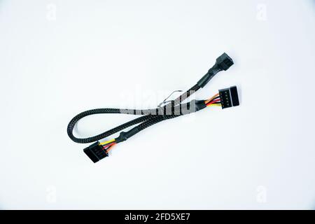 Computer electric supply cables isolated on a white background. Electric wire for desktop computer Stock Photo
