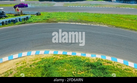 Aerial View Above Drift Racing Cars and Drifting Circuit in Japan
