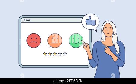 Customer Feedback Giving Rating. Emotions On The Satisfaction Meter 