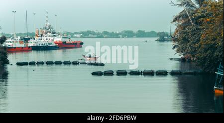 Galle harbor and ships scenic morning landscape. Stock Photo