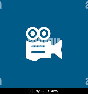 Film Camera Icon On Blue Background. Blue Flat Style Vector Illustration. Stock Vector