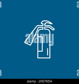 Fire Extinguisher Line Icon On Blue Background. Blue Flat Style Vector Illustration. Stock Vector