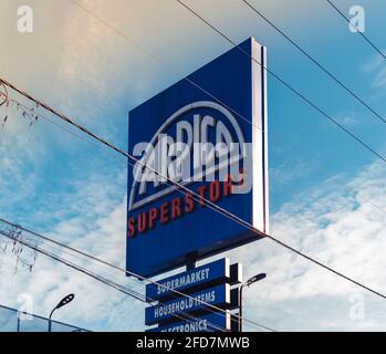 Colombo, Sri Lanka - 03 30 2021: Arpico Supermarket entrance, large name board. Stock Photo