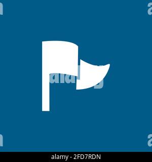 Flag Icon On Blue Background. Blue Flat Style Vector Illustration. Stock Vector