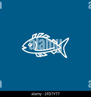 Fish Line Icon On Blue Background. Blue Flat Style Vector Illustration. Stock Vector