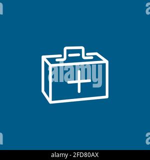 First Aid Box Line Icon On Blue Background. Blue Flat Style Vector Illustration. Stock Vector
