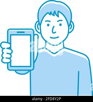 Young man showing smartphone display vector illustration Stock Vector