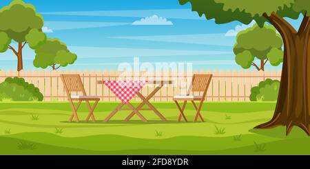 House backyard with green grass lawn Stock Vector