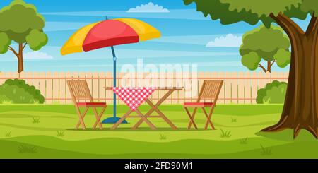 House backyard with green grass lawn Stock Vector