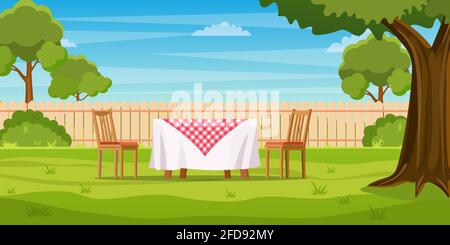 House backyard with green grass lawn Stock Vector