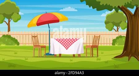 House backyard with green grass lawn Stock Vector