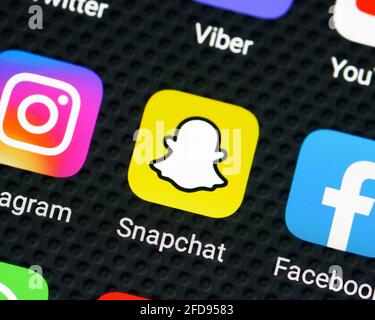 Snapchat App Icon on a Smartphone, Close Up Stock Photo