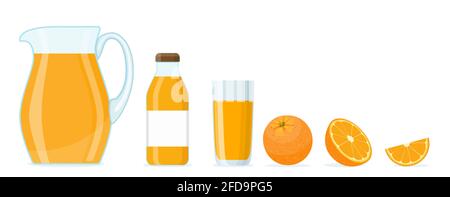 Orange juice set on white background Stock Vector