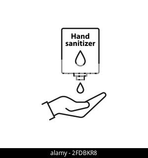 Hand saniizer outline icon vector washing hands to keep clean .  Wall mounted soap dispenser. Wall hanging hand wash container for logo, web site, soc Stock Vector