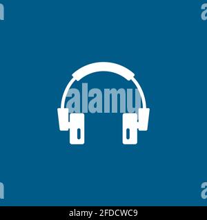 Headphone Icon On Blue Background. Blue Flat Style Vector Illustration. Stock Vector