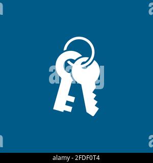 Key Icon On Blue Background. Blue Flat Style Vector Illustration. Stock Vector