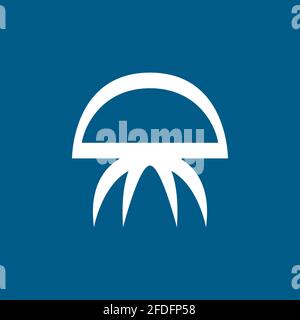 Jellyfish Icon On Blue Background. Blue Flat Style Vector Illustration. Stock Vector