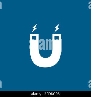 Magnet Icon On Blue Background. Blue Flat Style Vector Illustration. Stock Vector