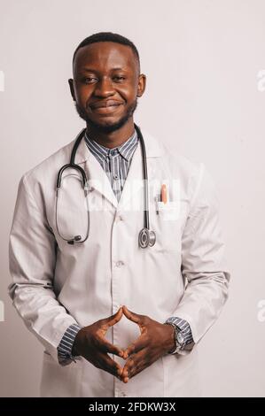 Black doctor with stethoscope isolated on white background Stock Photo