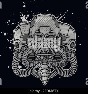 post-apocalypse sign with skull and gas mask, grunge vintage design t shirts Stock Vector