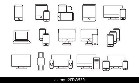 Black and White Devices Icon Set. Vector Isolated Illustration Stock Vector