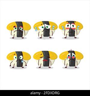 Tamago sushi cartoon character with sad expression. Vector illustration Stock Vector