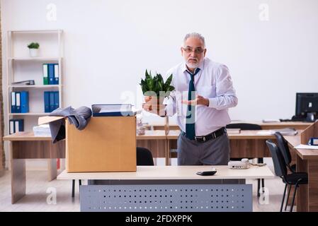 Old employee being fired from his work Stock Photo