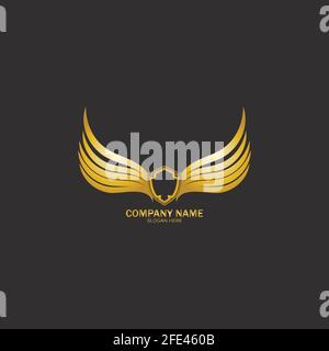 winged shield gold logo design symbol vector illustration-vector Stock Vector