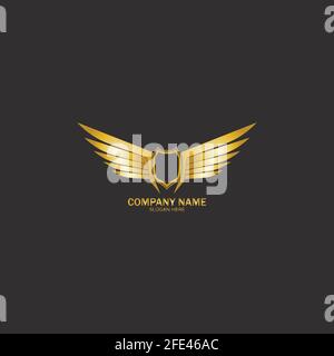 winged shield gold logo design symbol vector illustration-vector Stock Vector
