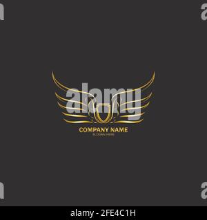 winged shield gold logo design symbol vector illustration-vector Stock Vector