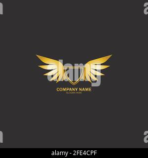 winged shield gold logo design symbol vector illustration-vector Stock Vector