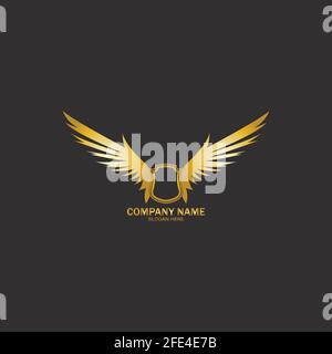winged shield gold logo design symbol vector illustration-vector Stock Vector