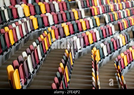 LONDON, UK. APRIL 24TH. A general view of empty seats inside the stadium is seen prior to the Gallagher Premiership match between London Irish and Harlequins at the Brentford Community Stadium, Brentford on Saturday 24th April 2021. (Credit: Juan Gasparini | MI News) Credit: MI News & Sport /Alamy Live News Stock Photo
