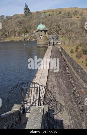 Elan valley trail with Victorian era reservoirs and bilingual signs in Welsh/English in Powys,Wales,UK Stock Photo