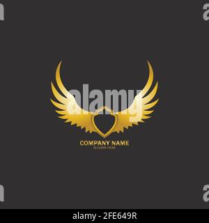winged shield gold logo design symbol vector illustration-vector Stock Vector