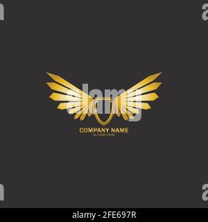 winged shield gold logo design symbol vector illustration-vector Stock Vector